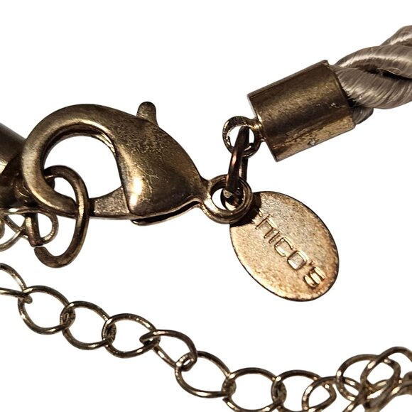 Chicos Blue Crystal Quartz Pendant Necklace Gold Tone Rope Chain - Picture 8 of 10